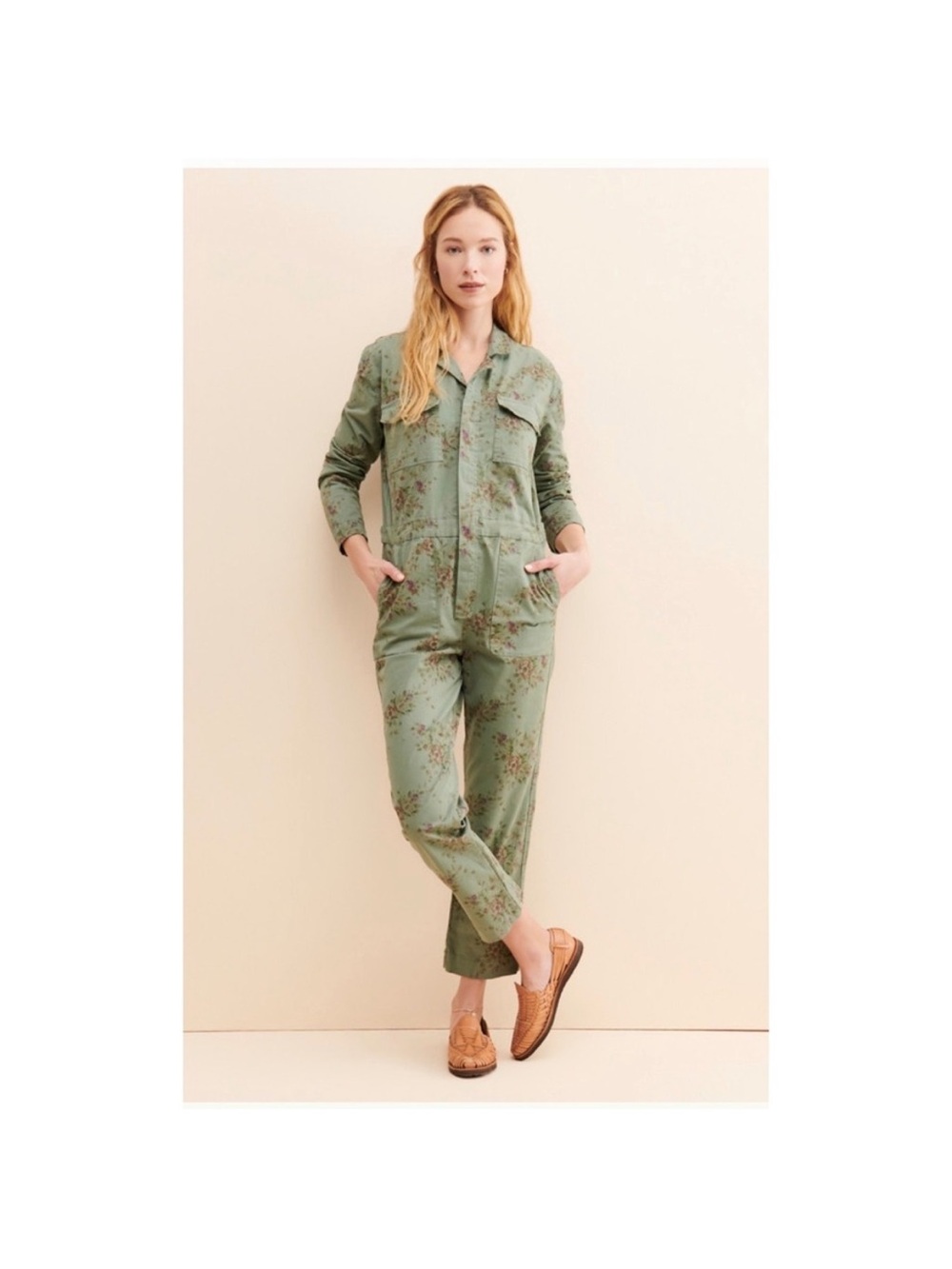 Driftwood Floral Utility Jumpsuit - Sage Green with flowers - medium - cotton